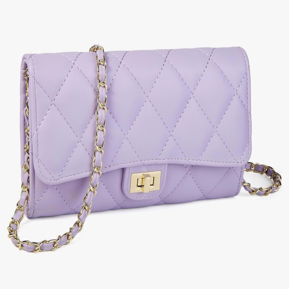 🆕 Quilted Lilac Chain Crossbody Bag - Designer Style - Picture 3 of 7